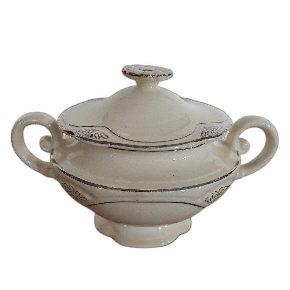 Vintage Homer Laughlin Marigold Production Small Sugar Bowl With Lid Circa 1930s